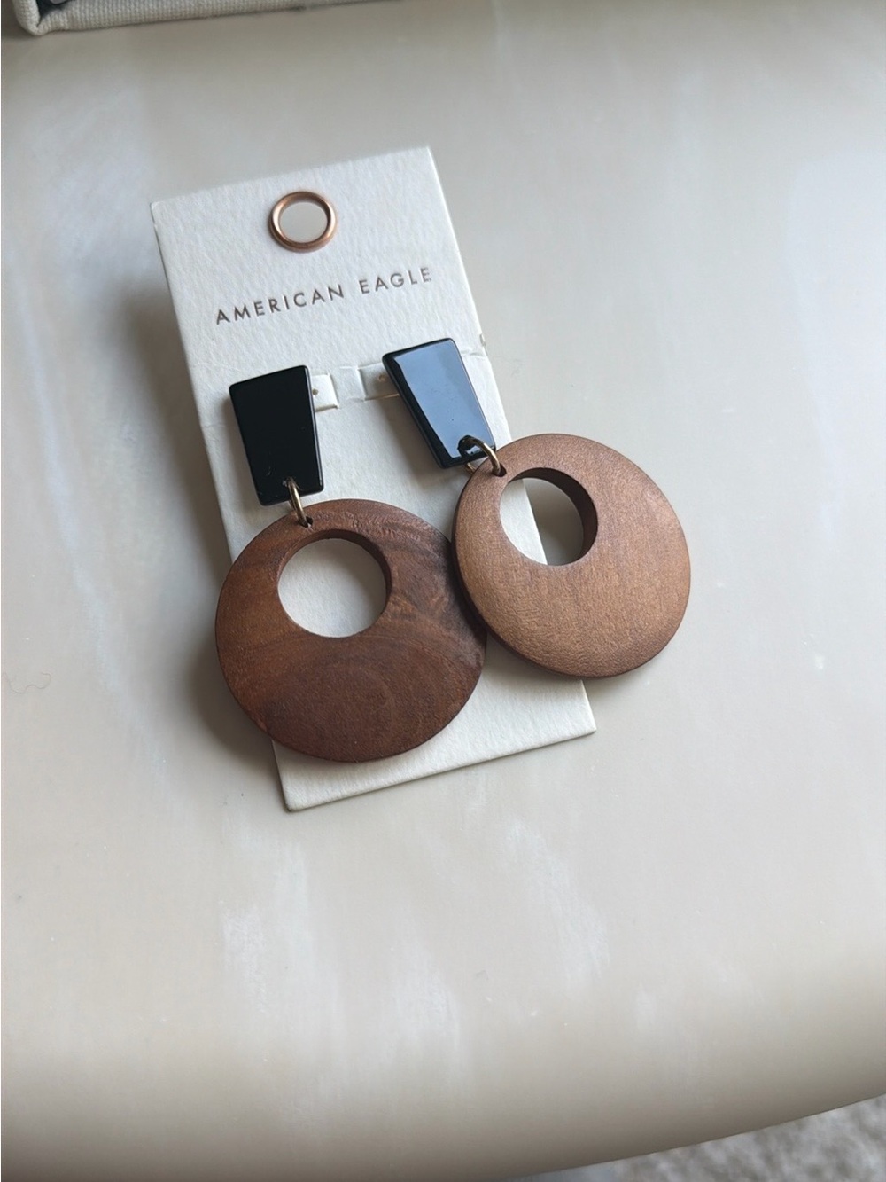 American Eagle Outfitters Brown Wood and Black Drop Earrings